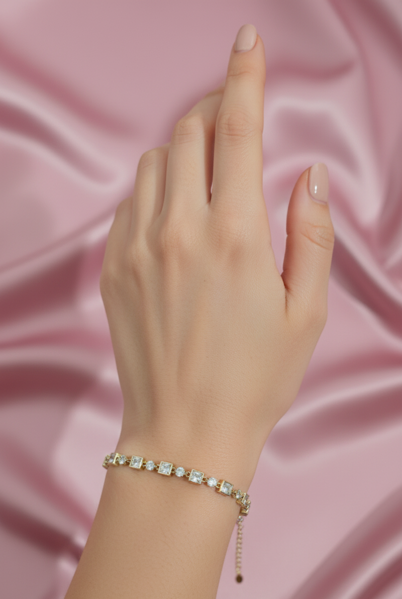 Gourmette tennis doré – fine avec strass – XP