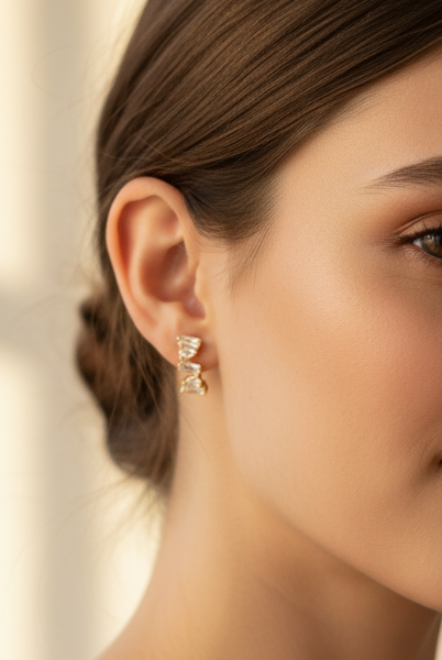 Boucles d’oreilles dorées – clous géométriques avec pierres – XP