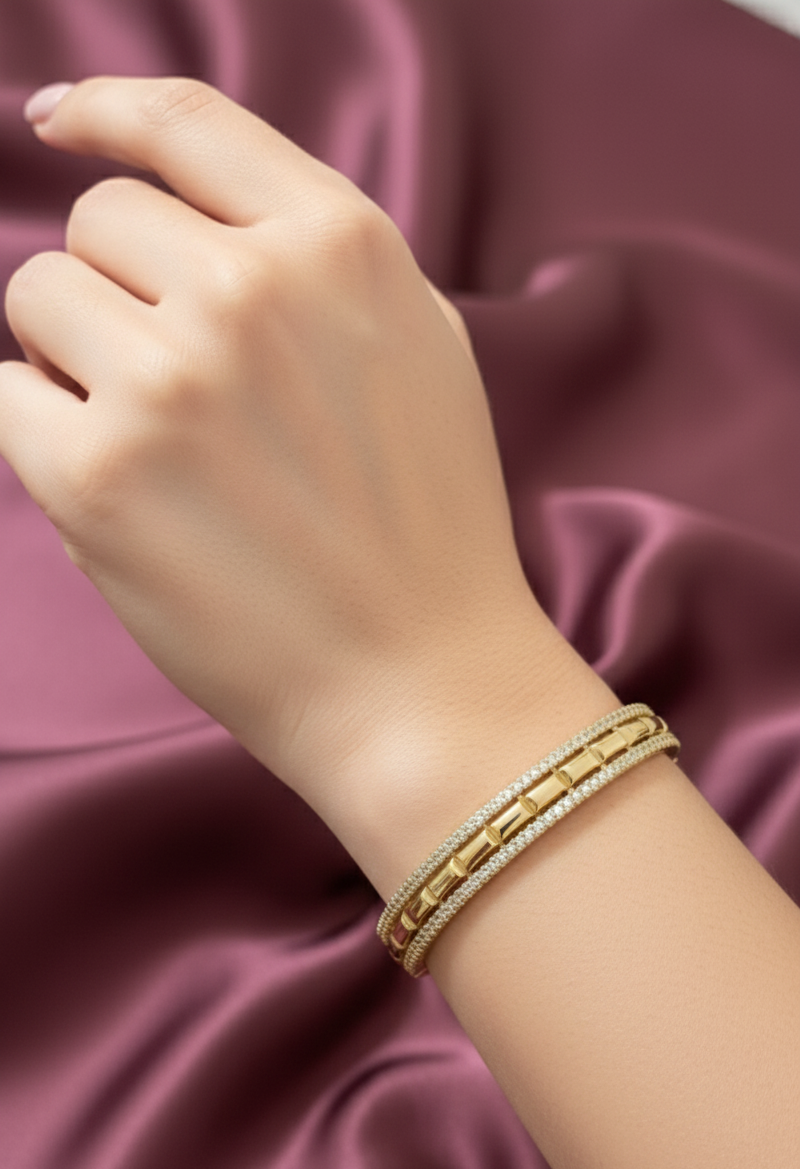 Bracelet jonc rigide – motif briques & strass – XP