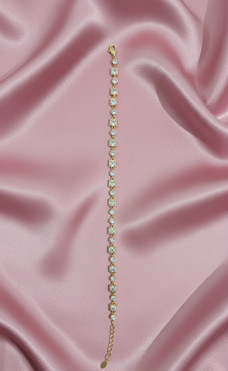 Gourmette tennis doré – fine avec strass – XP