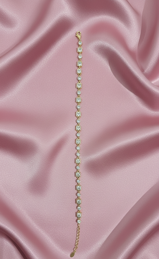 Gourmette tennis doré – fine avec strass – XP