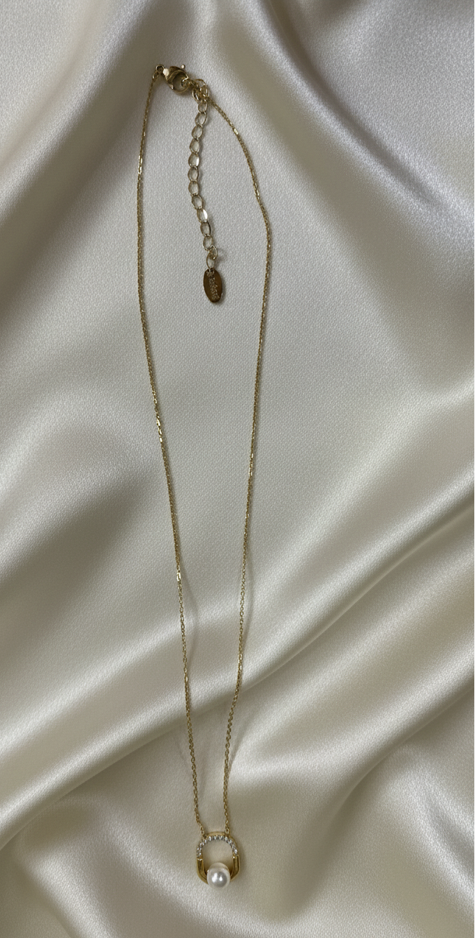 Collier doré – pendentif anneau perle – AG