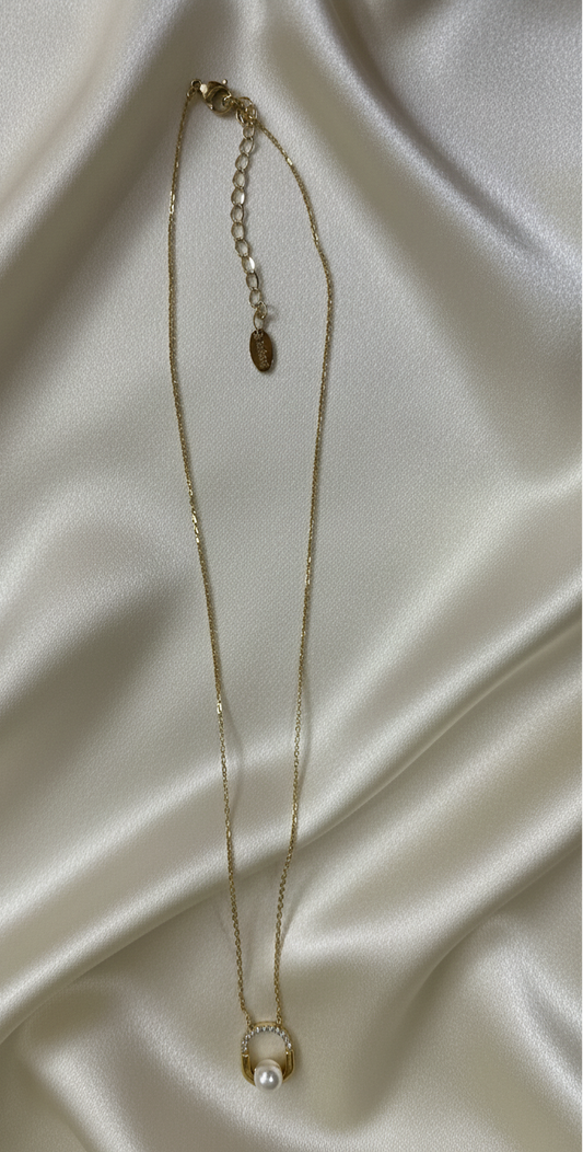 Collier doré – pendentif anneau perle – AG