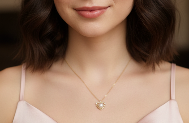 Collier doré – pendentif cœur avec perle – AG